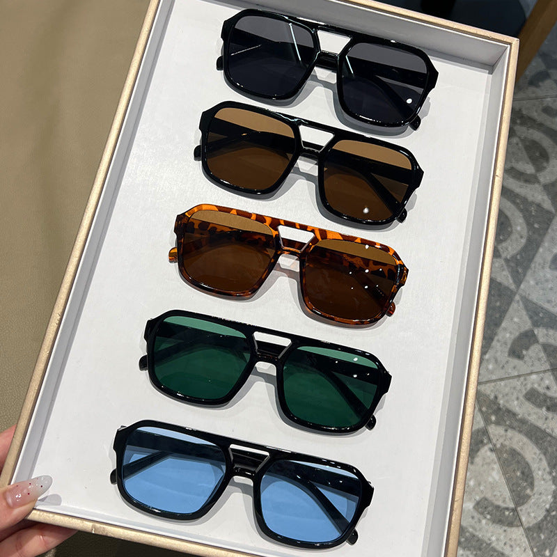 Candy Color Double Bridge Square Sunglasses — UV Protection