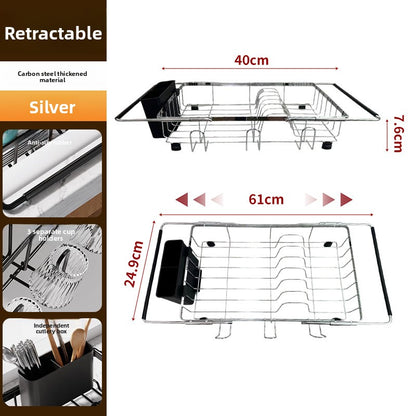 Retractable Sink Dish Drain Rack with Cup Holder