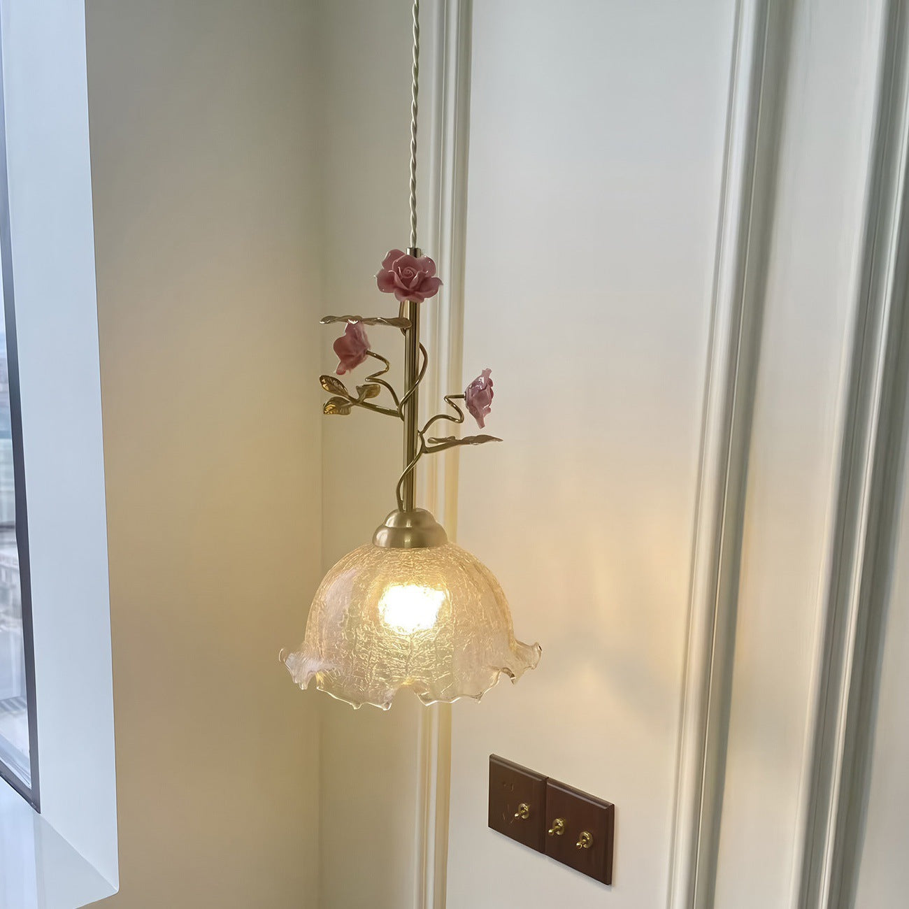 French Rose Glass Pendant Lamp