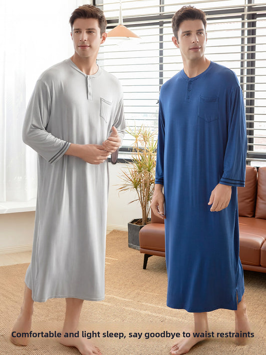 Men's Modal Loungewear Nightgown – Long One-Piece Robe