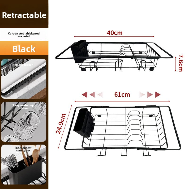 Retractable Sink Dish Drain Rack with Cup Holder