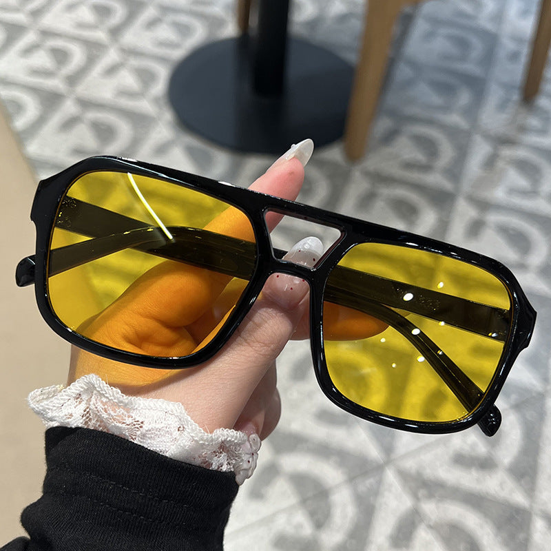 Candy Color Double Bridge Square Sunglasses — UV Protection