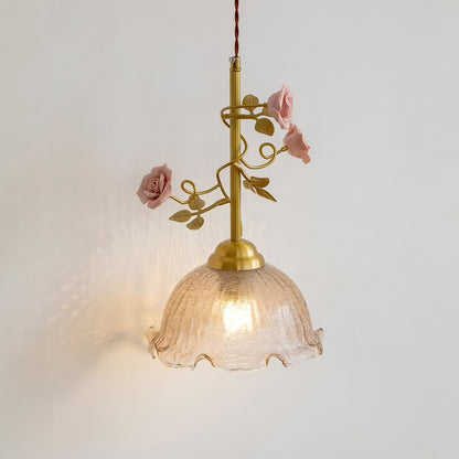 French Rose Glass Pendant Lamp