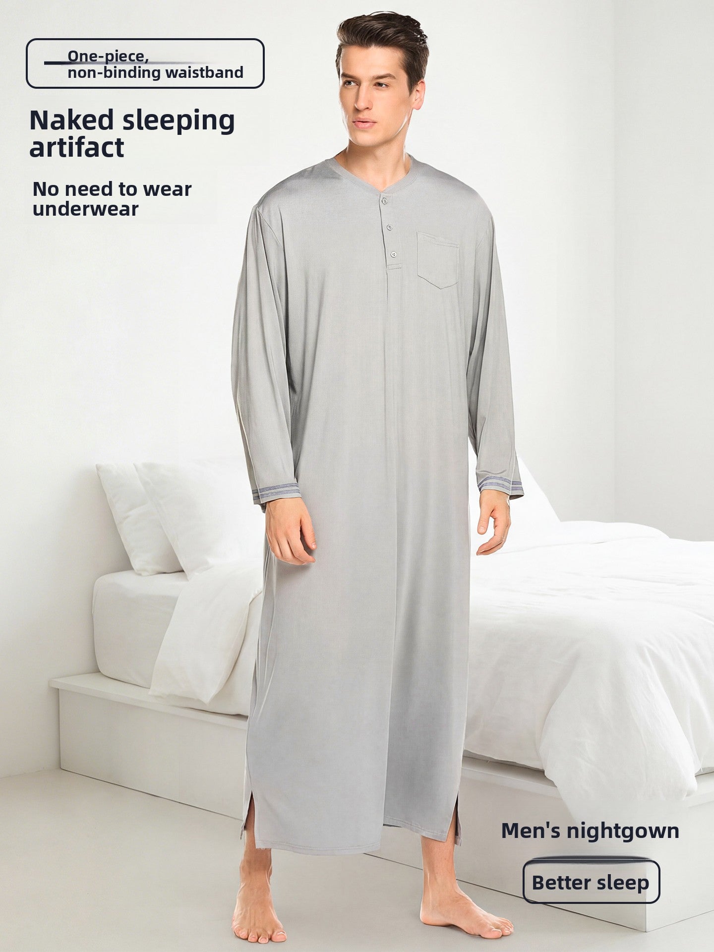 Men's Modal Loungewear Nightgown – Long One-Piece Robe