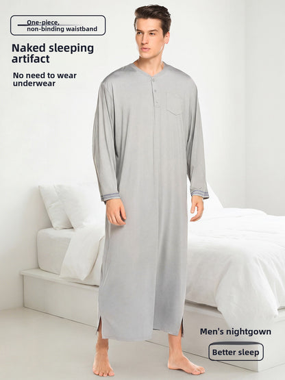 Men's Modal Loungewear Nightgown – Long One-Piece Robe