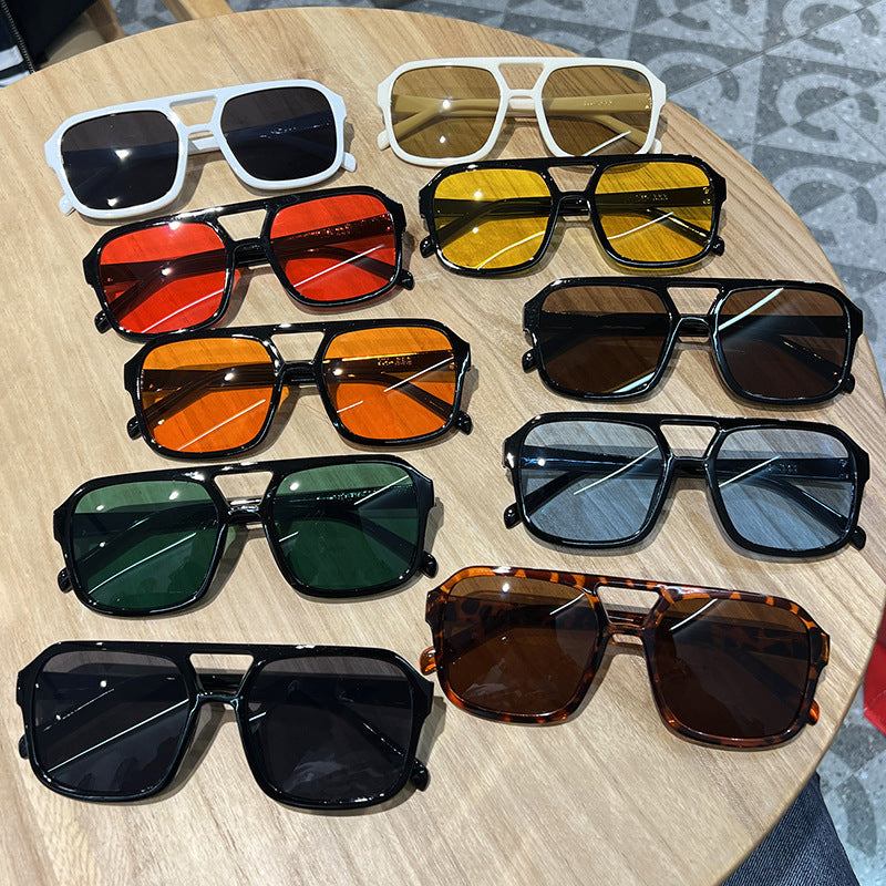 Candy Color Double Bridge Square Sunglasses — UV Protection