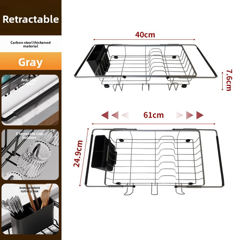 Retractable Sink Dish Drain Rack with Cup Holder