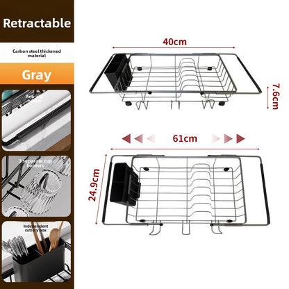 Retractable Sink Dish Drain Rack with Cup Holder