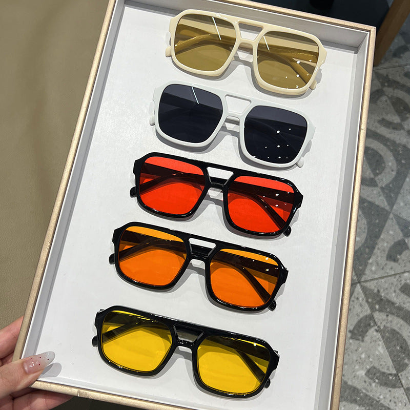 Candy Color Double Bridge Square Sunglasses — UV Protection