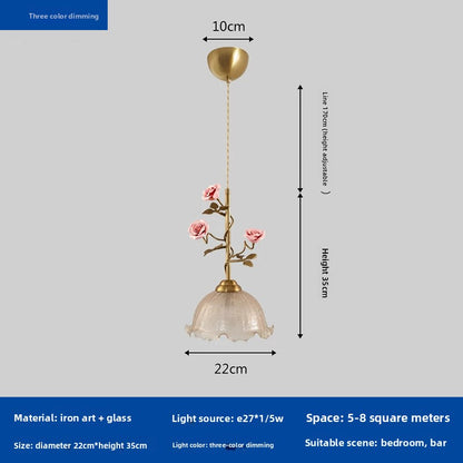 French Rose Glass Pendant Lamp